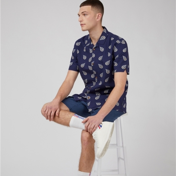 Ben Sherman Men's Large Short Sleeve Dress Shirt Button Down London Relaxed - Picture 1 of 11
